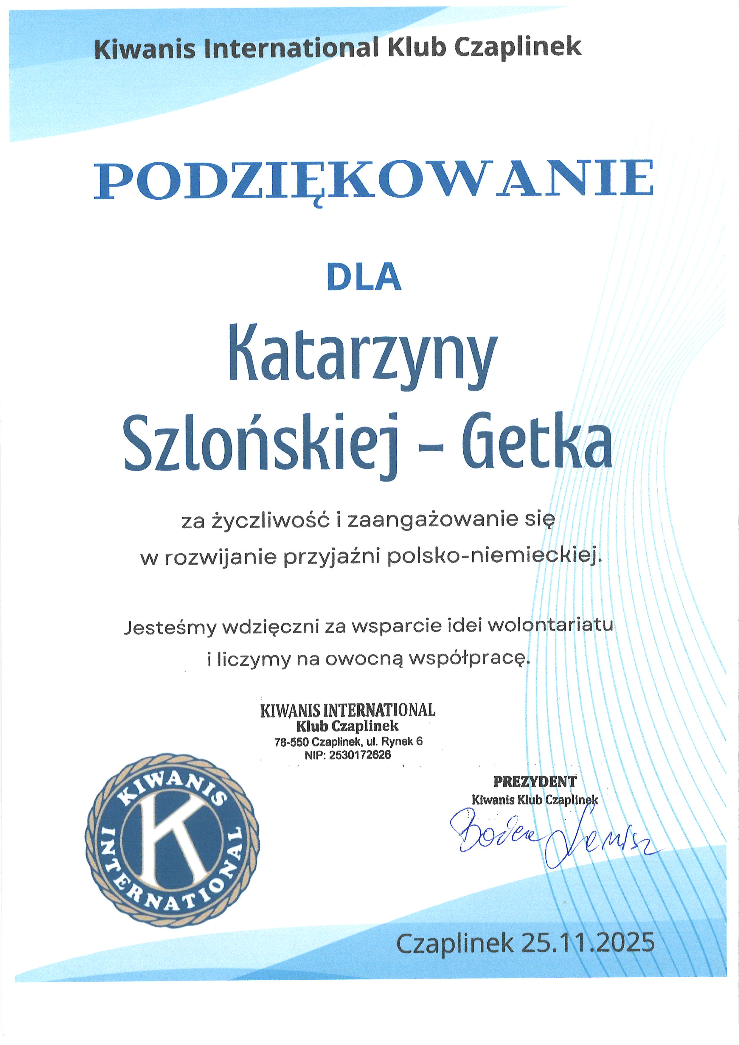 podziękowania Kiwanis