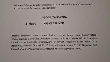 Zawodnicza KPS Czaplinek z powołaniem na konsultacje Kadry Wojewódzkiej