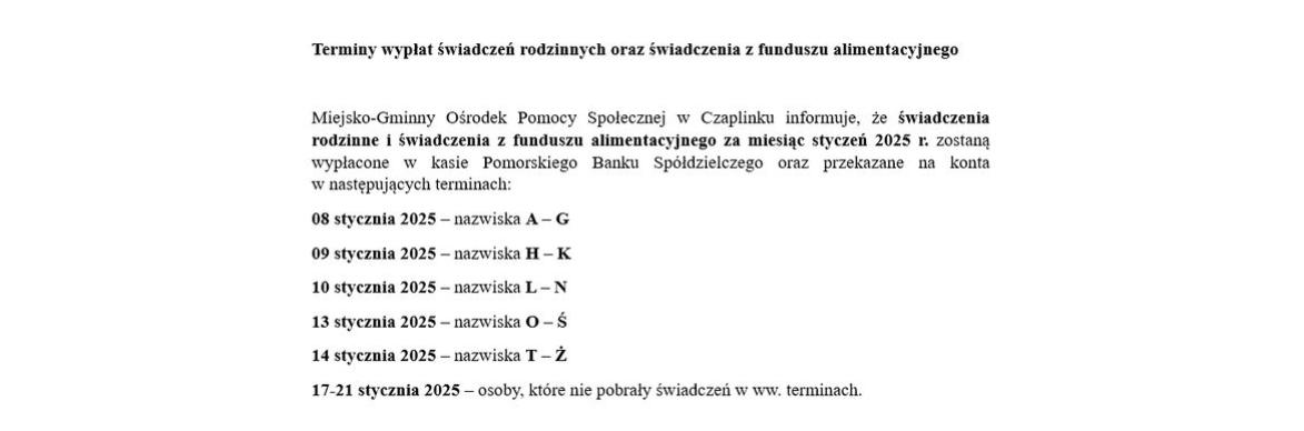 Terminy wypłat: świadczenia rodzinne i świadczenia z funduszu alimentacyjnego