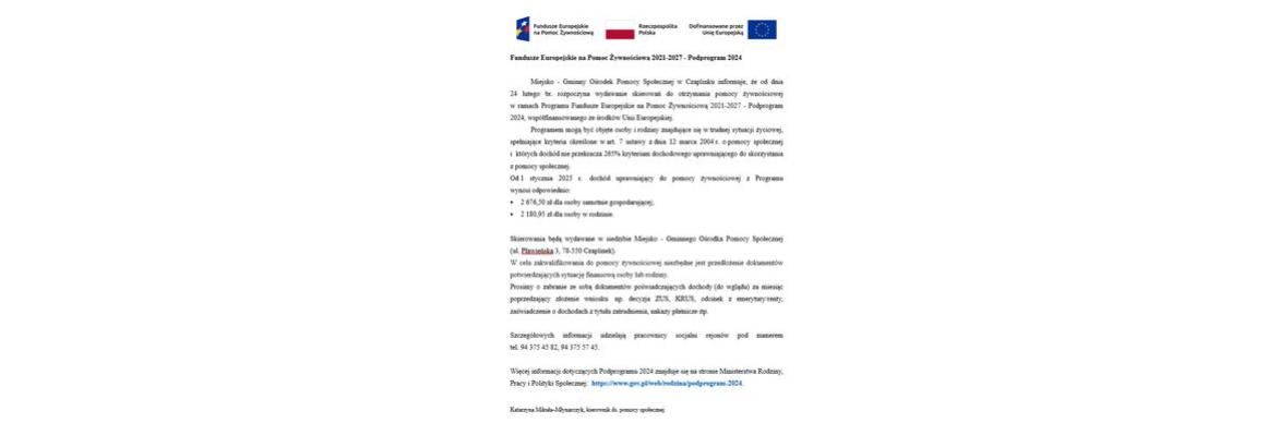 Fundusze Europejskie na Pomoc Żywnościową 2021-2027 - Podprogram 2024