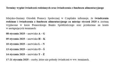 Terminy wypłat: świadczenia rodzinne i świadczenia z funduszu alimentacyjnego