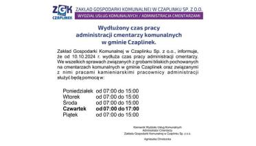 Wydłużenie czasu pracy administracji cmentarzy w gminie Czaplinek